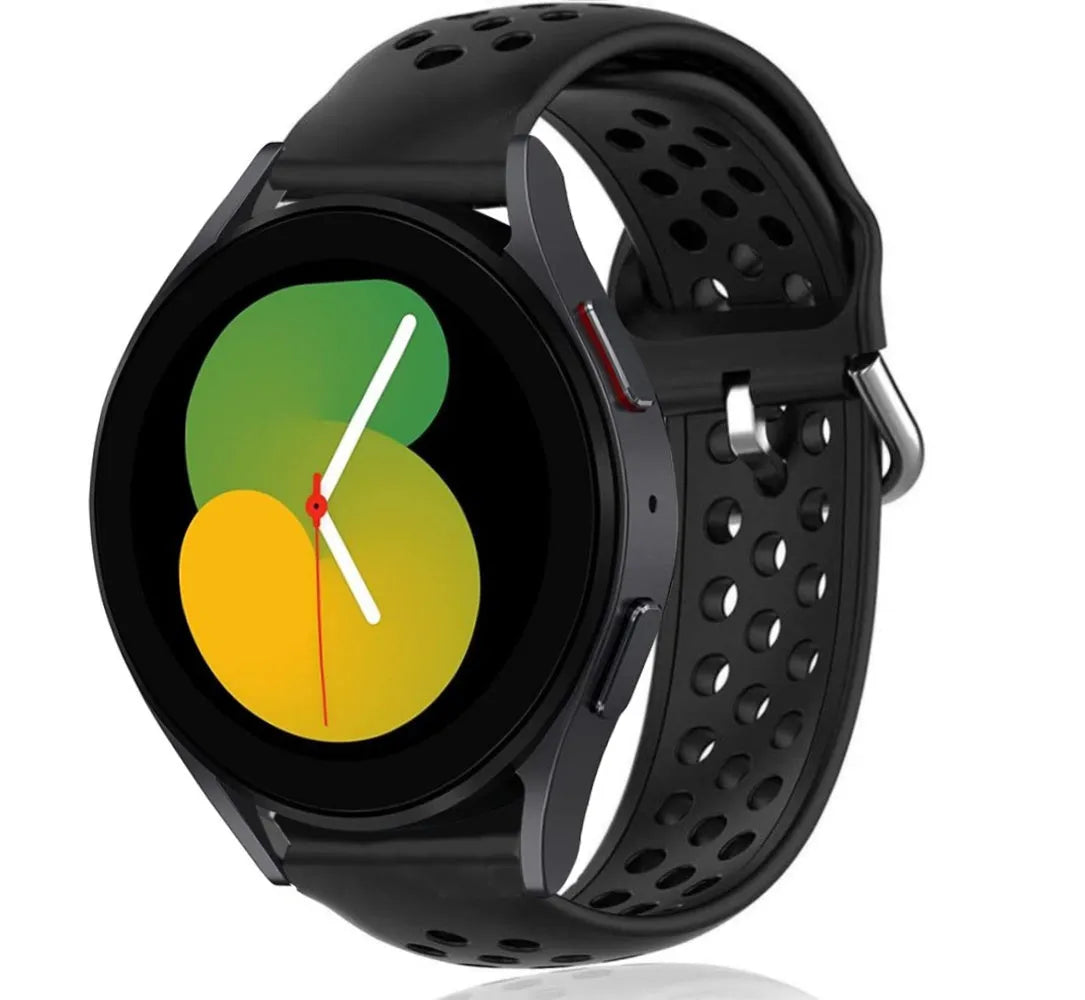Breathable Silicone Strap, black, on a watch, 3/4 front view