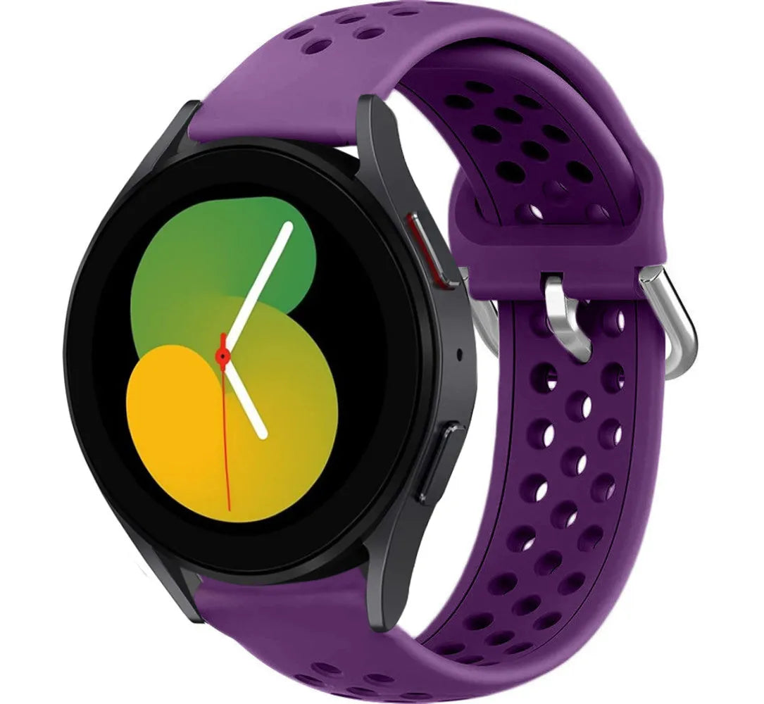 Breathable Silicone Strap, purple, on a watch, 3/4 front view