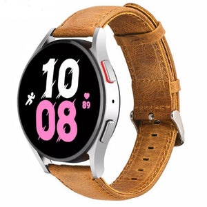 Leather Strap, brown, on a watch, 3/4 front view