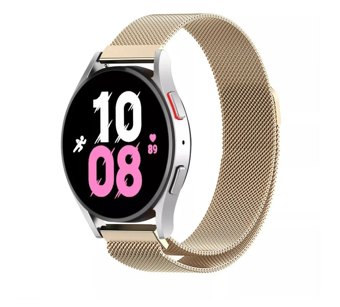 Milanese Strap, champagne, on a watch, 3/4 front view