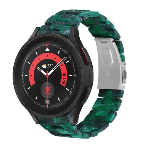 Metal Resin Strap, green, on a watch, 3/4 front view