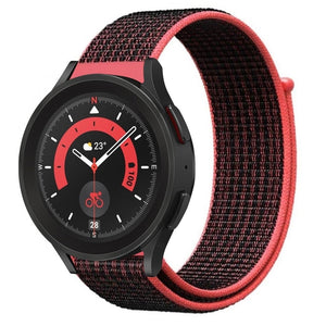 Nylon Strap, black/coral, on a watch, 3/4 front view
