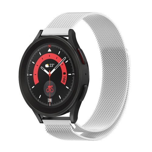 Milanese Strap, silver, on a watch, 3/4 front view