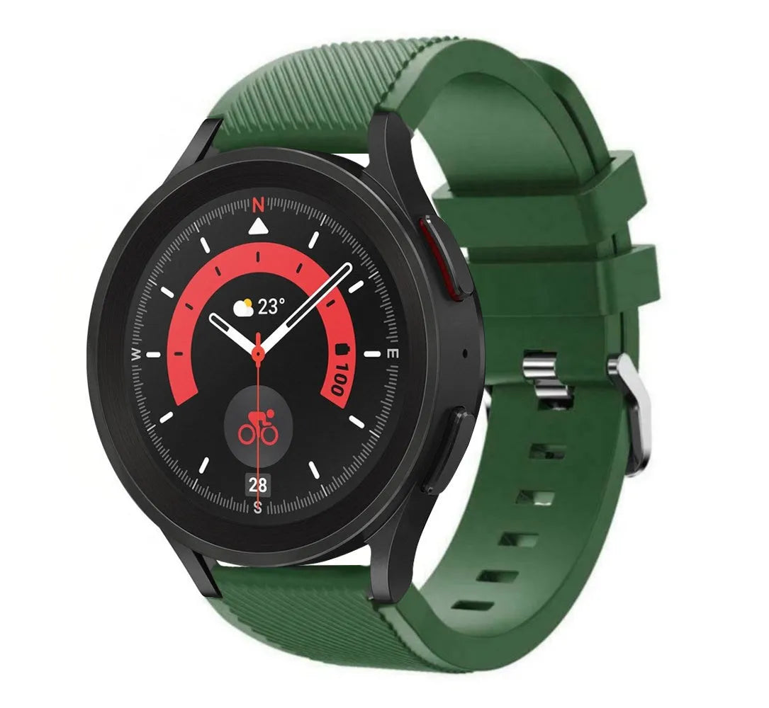 Twill Silicone Strap, army green, on a watch, 3/4 front view