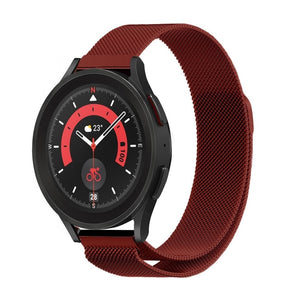 Milanese Strap, red, on a watch, 3/4 front view