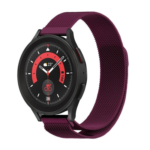 Milanese Strap, purple, on a watch, 3/4 front view