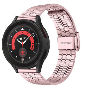 Fine Steel Strap, pink, on a watch, 3/4 front view