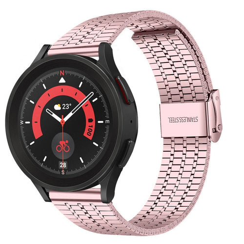 Fine Steel Strap, pink, on a watch, 3/4 front view