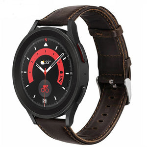 Leather Strap, dark brown, on a watch, 3/4 front view