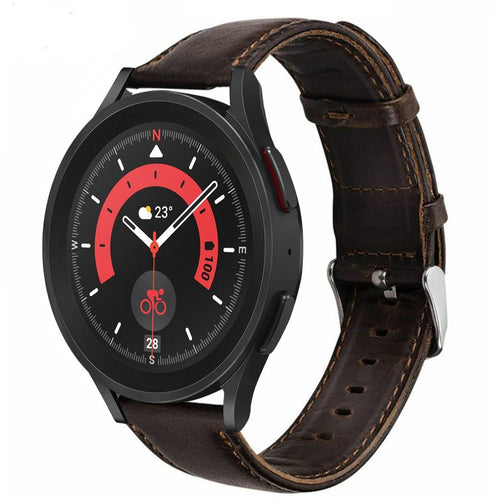 Leather Strap, dark brown, on a watch, 3/4 front view