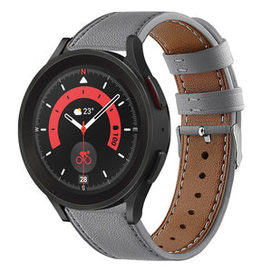 Modern Leather Strap, grey, on a watch, 3/4 front view
