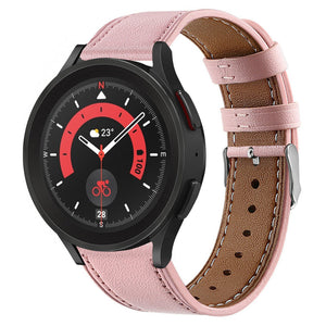 Modern Leather Strap, pink, on a watch, 3/4 front view