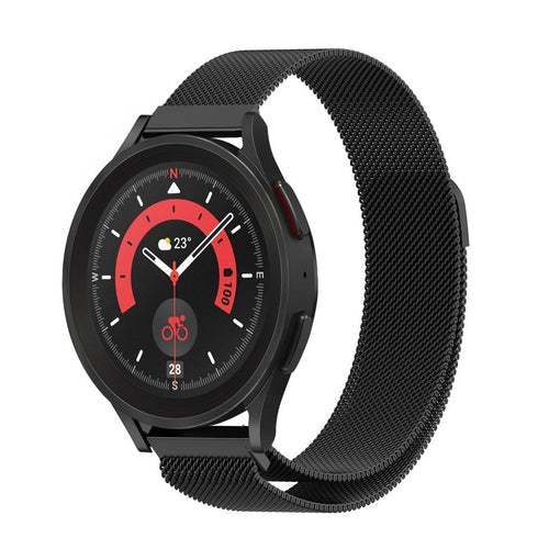 Milanese Strap, black, on a watch, 3/4 front view