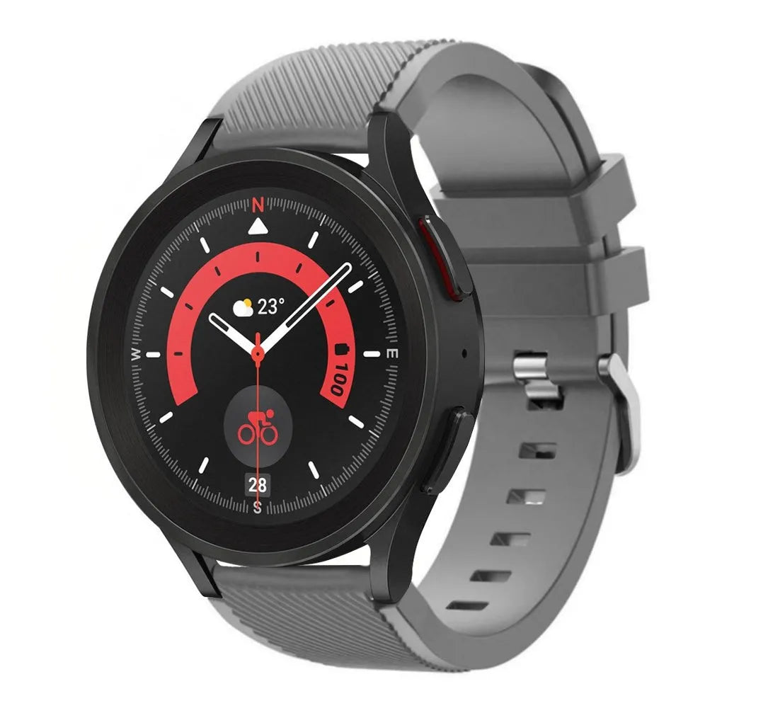 Twill Silicone Strap, grey, on a watch, 3/4 front view