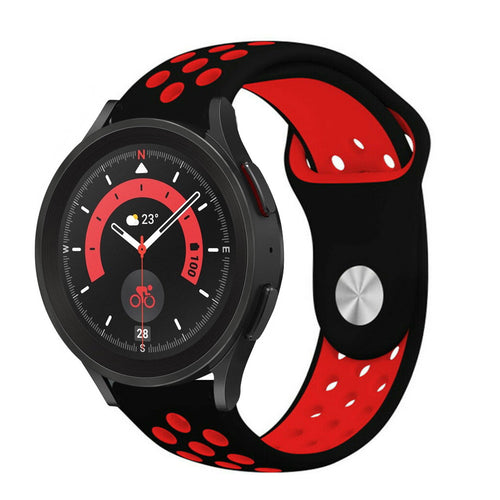 Silicone Sport Strap, black/red, on a watch, 3/4 front view