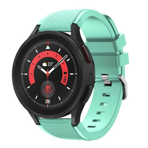 Twill Silicone Strap, aqua, on a watch, 3/4 front view