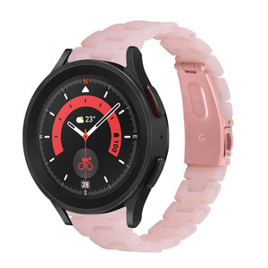 Metal Resin Strap, pink, on a watch, 3/4 front view