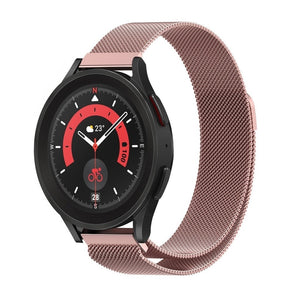 Milanese Strap, pink, on a watch, 3/4 front view
