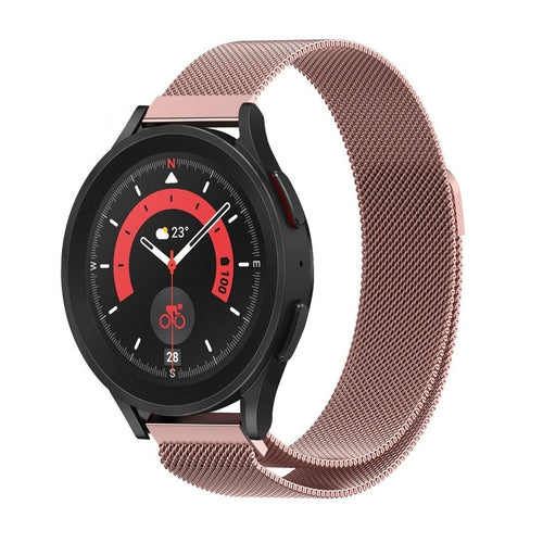 Milanese Strap, pink, on a watch, 3/4 front view