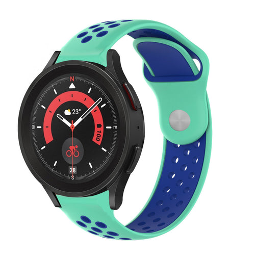 Silicone Sport Strap, aqua/blue, on a watch, 3/4 front view