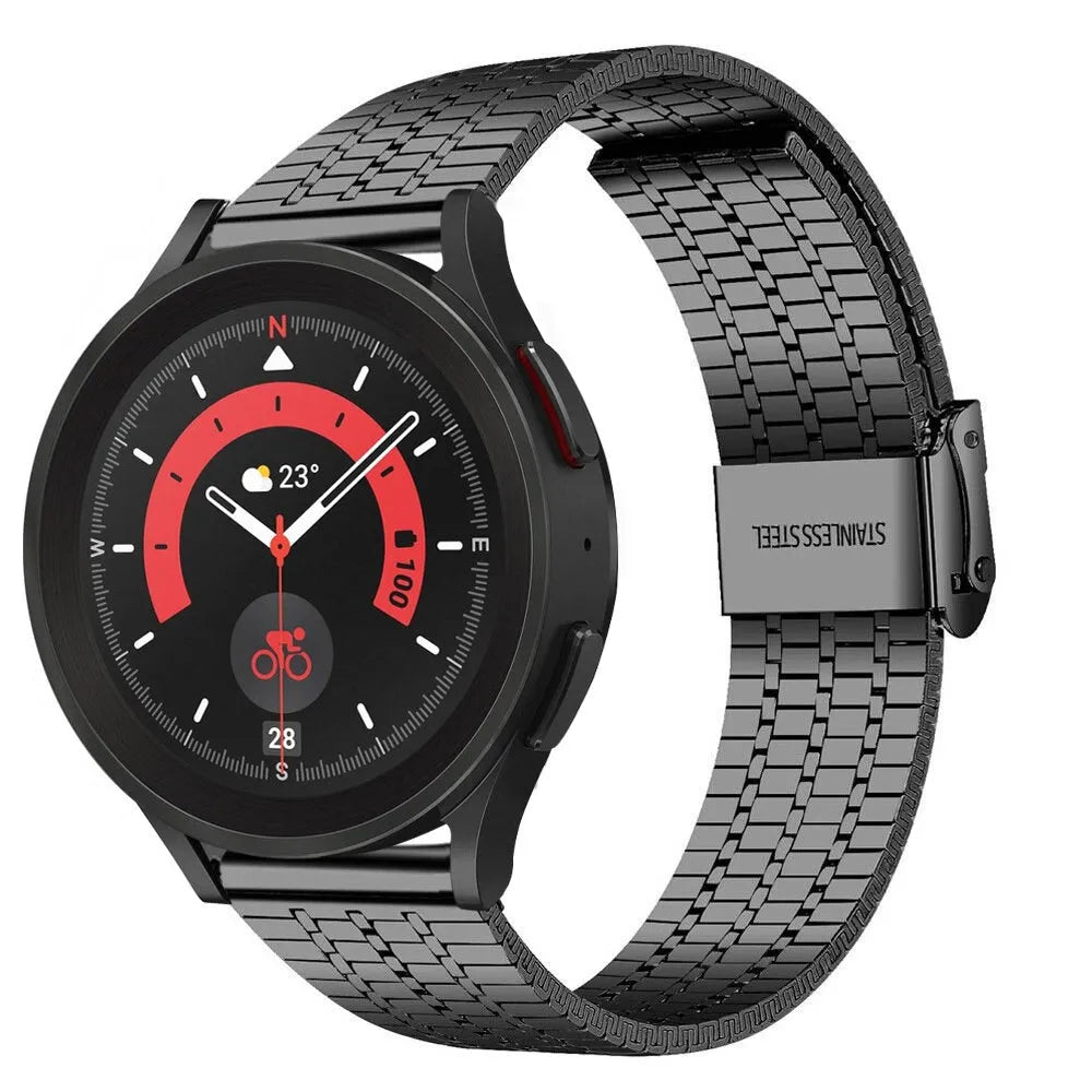Fine Steel Strap, black, on a watch, 3/4 front view