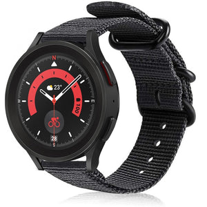 Nylon Buckle Strap, black, on a watch, 3/4 front view