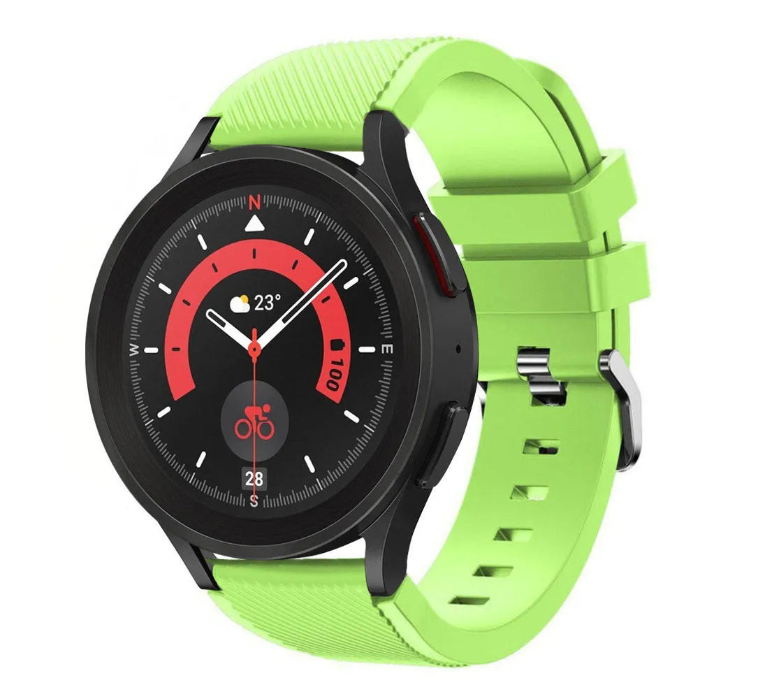 Twill Silicone Strap, light green, on a watch, 3/4 front view