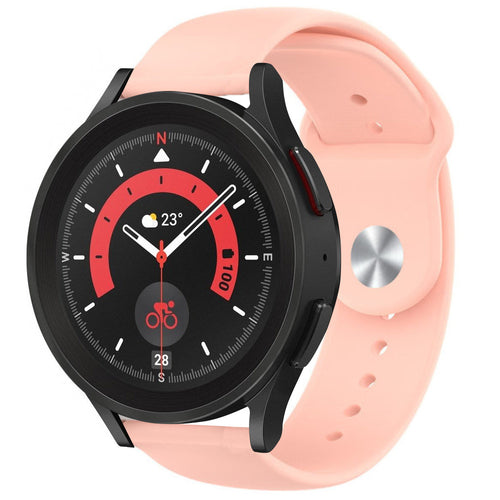Silicone Sport Strap, pink, on a watch, 3/4 front view