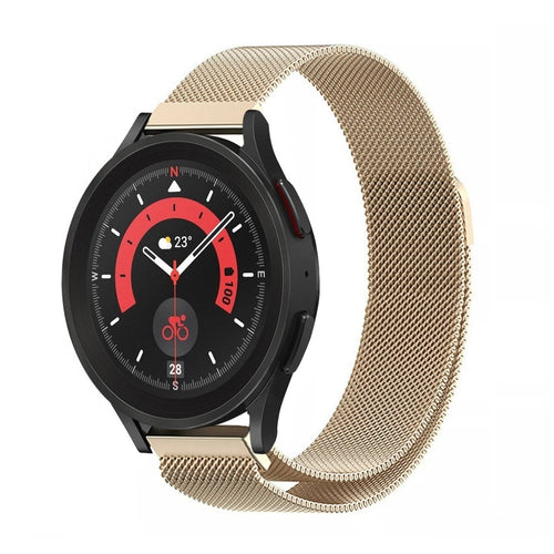 Milanese Strap, champagne, on a watch, 3/4 front view