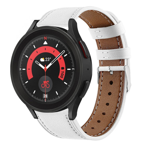 Modern Leather Strap, white, on a watch, 3/4 front view