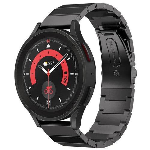 Premium Metal Strap, black, on a watch, 3/4 front view