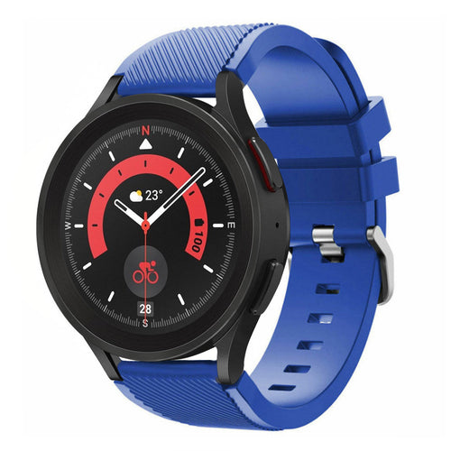 Twill Silicone Strap, blue, on a watch, 3/4 front view