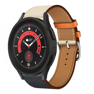 Leather Strap 'Duo', dark blue, on a watch, 3/4 front view