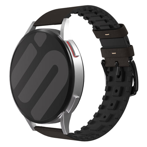 Leather Hybrid Strap, black/brown, on a watch, 3/4 front view