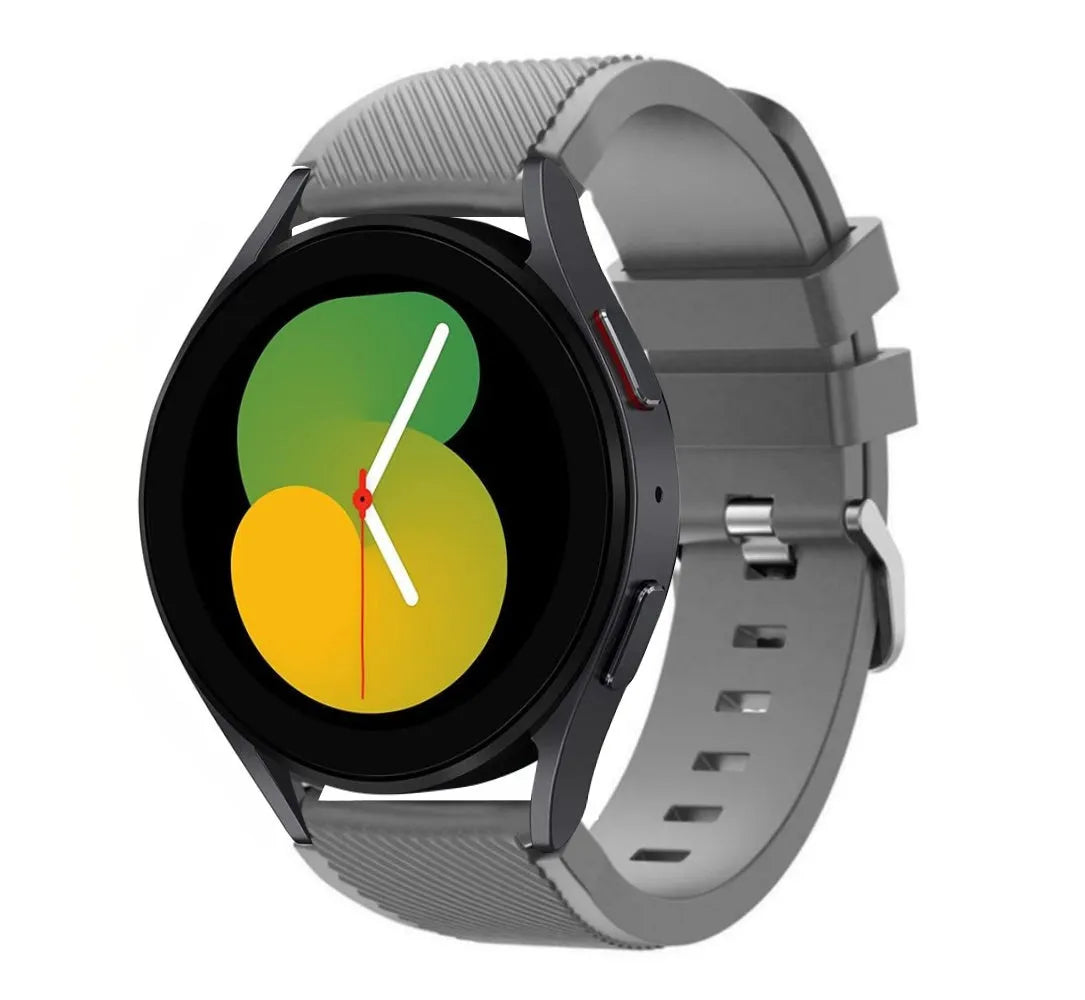 Twill Silicone Strap, grey, on a watch, 3/4 front view