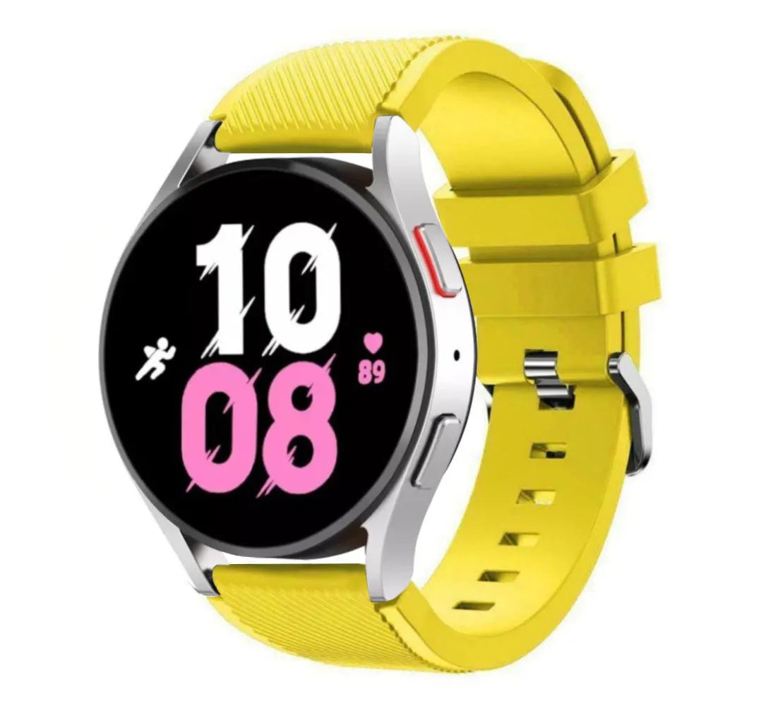 Twill Silicone Strap, yellow, on a watch, 3/4 front view