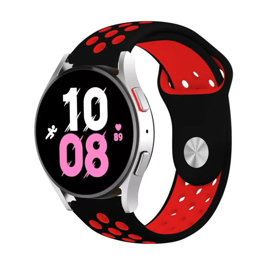 Silicone Sport Strap, black/red, on a watch, 3/4 front view