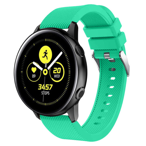 Twill Silicone Strap, aqua, on a watch, 3/4 front view