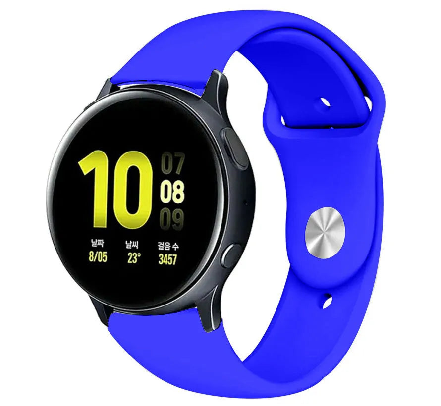 Silicone Sport Strap, blue, on a watch, 3/4 front view