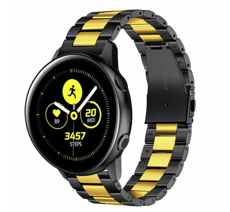 Steel Strap, black/gold, on a watch, 3/4 front view