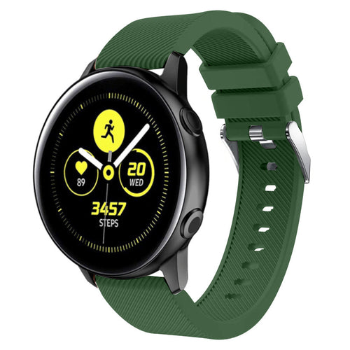 Twill Silicone Strap, army green, on a watch, 3/4 front view