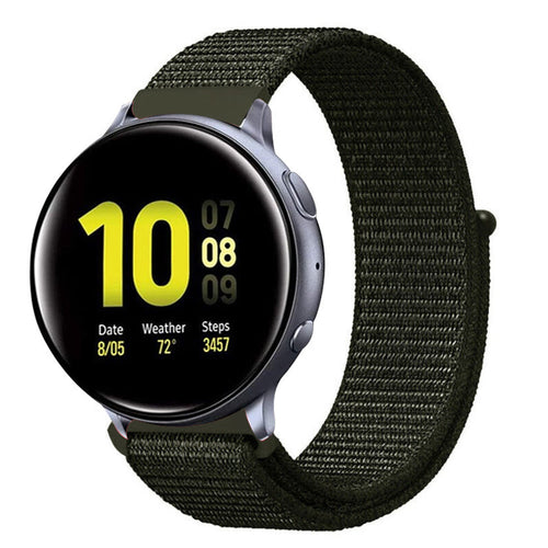 Nylon Strap, dark green, on a watch, 3/4 front view