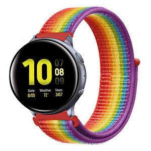 Nylon Strap, rainbow, on a watch, 3/4 front view