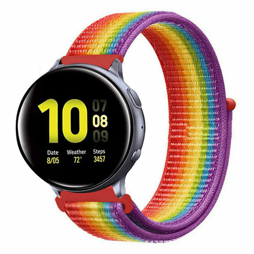 Nylon Strap, rainbow, on a watch, 3/4 front view