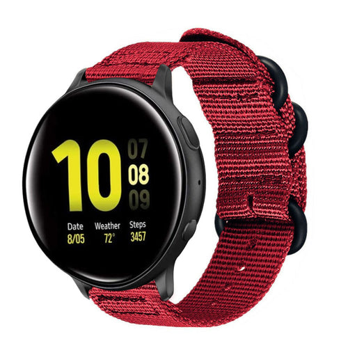 Nylon Buckle Strap, red, on a watch, 3/4 front view