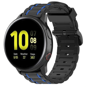 Silicone Strap 'Tough', black/blue, on a watch, 3/4 front view