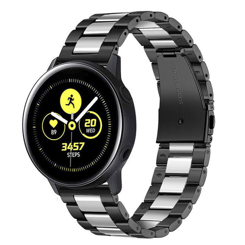 Steel Strap, black/silver, on a watch, 3/4 front view
