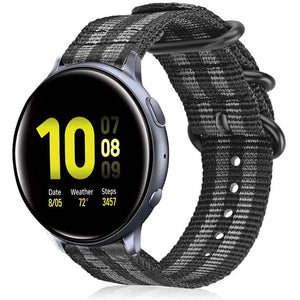 Nylon Buckle Strap, black/grey, on a watch, 3/4 front view