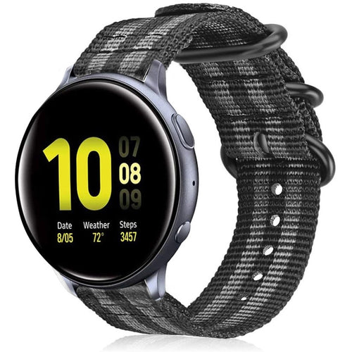 Nylon Buckle Strap, black/grey, on a watch, 3/4 front view
