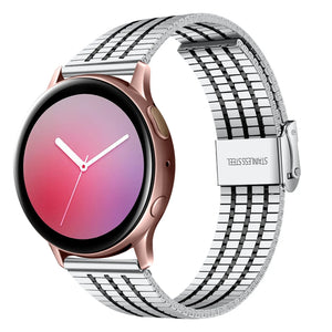 Fine Steel Strap, silver/black, on a watch, 3/4 front view